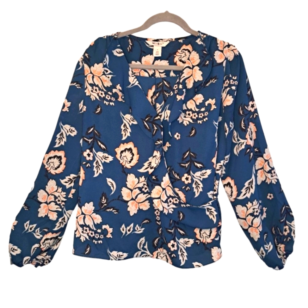 White House Black Market Floral Print Wrap Blouse Size Medium